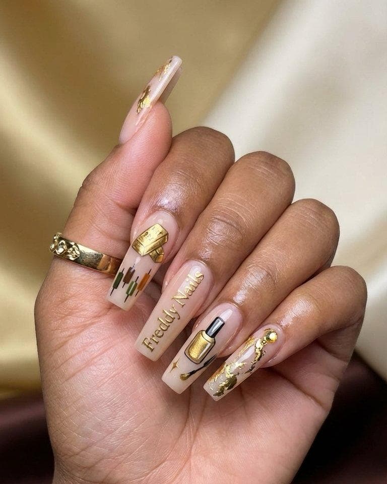 Freddy Nails gold leaf signature branded set
