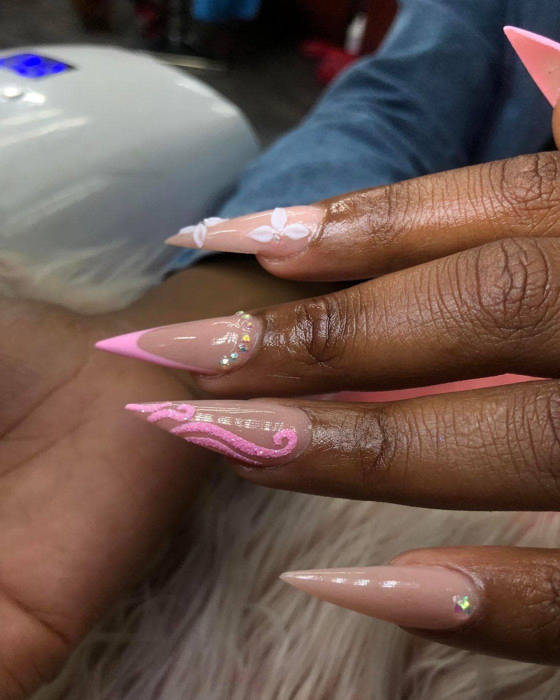Freddy Nails pink and white floral French set